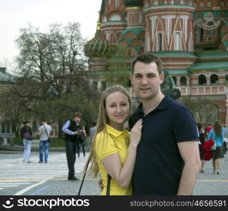 Young couple in the Moscow city