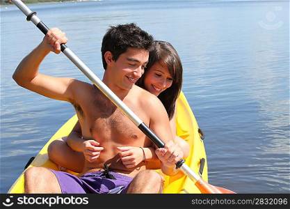 Young couple kayaking