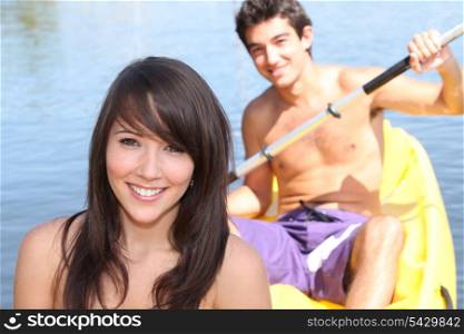 Young couple kayaking