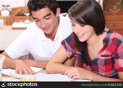 Young couple looking at documents together
