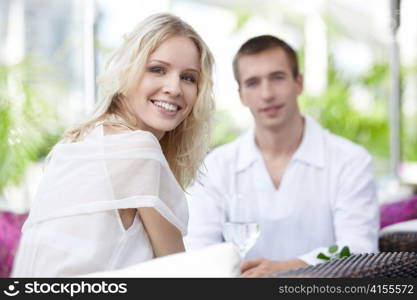 Young couple on a date in a cafe