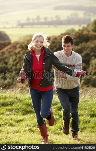 Young couple on country walk