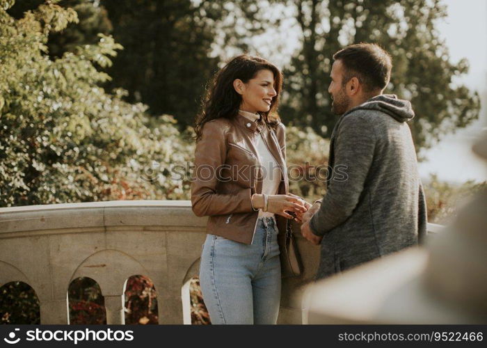 Young couple on outdoor balcony