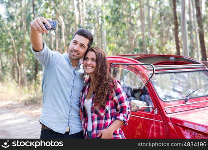 Young couple on roadtrip through countryside