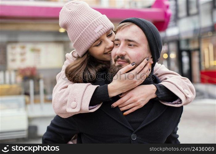 young couple piggy back ride 9