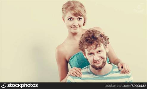 young couple portrait blonde girl and bearded guy instagram filter