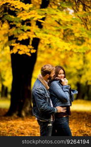 Young couple posing in the autumn park