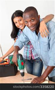 Young couple renovating their new house