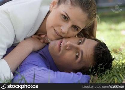 Young couple romancing in a park