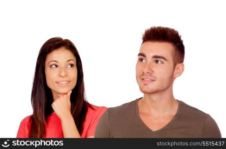 Young couple thinking isolated on a white background