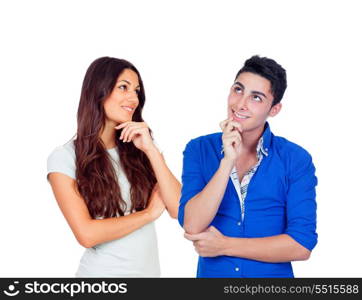 Young couple thinking isolated on a white background