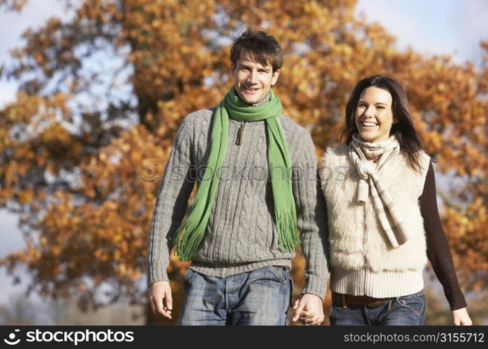 Young Couple Walking In Park Holding Hands