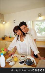 Young couple with breakfast