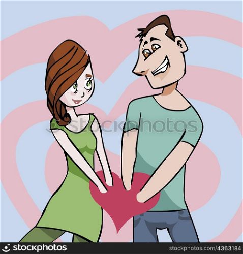 Young couple with their hands in a heart