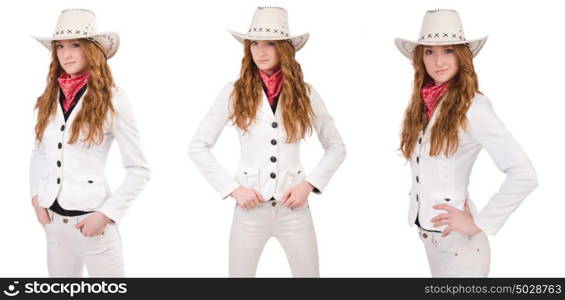 Young cowgirl isolated on white