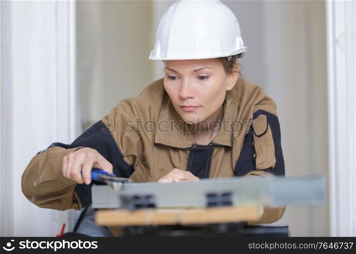 young craftswoman working with wood
