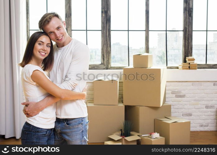 young cute couple hugging