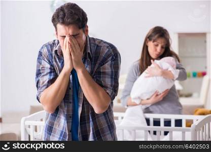 Young dad cannot stand baby crying