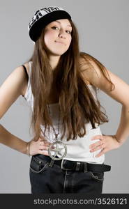 young dancing girl in jeans