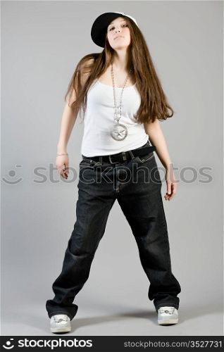 young dancing girl in jeans