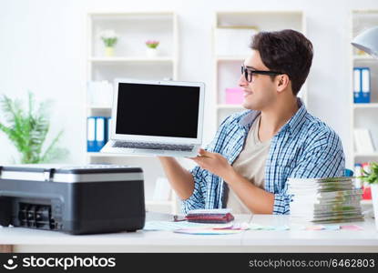 Young designer showing the presentation on computer