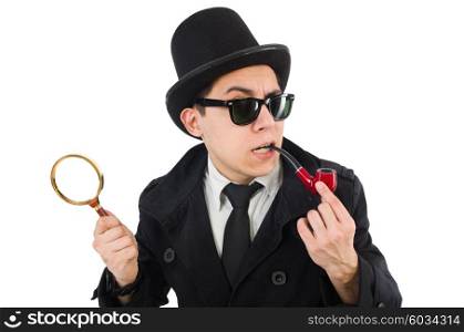 Young detective with pipe and magnifying glass