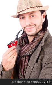 Young detective with pipe and magnifying glass