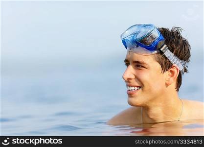 young diver, selective focus on eyes, natural morning light