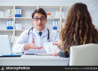 Young doctor in medical insurance fraud concept