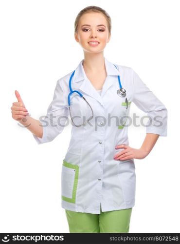 Young doctor isolated on white