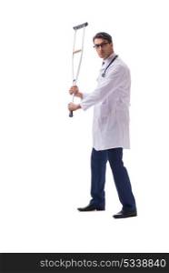 Young doctor physician standing walking isolated on white backgr. Young doctor physician standing walking isolated on white background