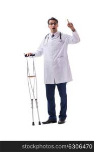 Young doctor physician standing walking isolated on white backgr. Young doctor physician standing walking isolated on white background