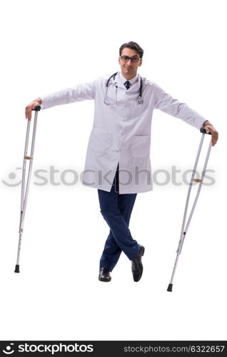 Young doctor physician standing walking isolated on white backgr. Young doctor physician standing walking isolated on white background