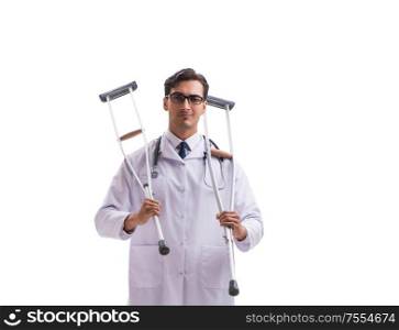 Young doctor physician standing walking isolated on white background. Young doctor physician standing walking isolated on white backgr