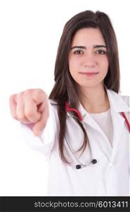 Young doctor pointing forward