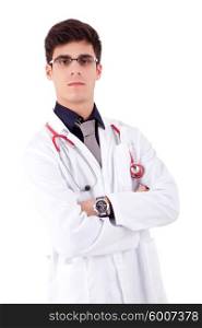 Young doctor posing, isolated over white background