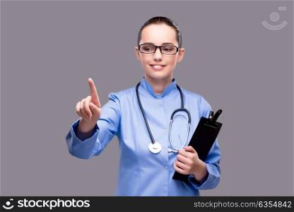 Young doctor pressing virtual button