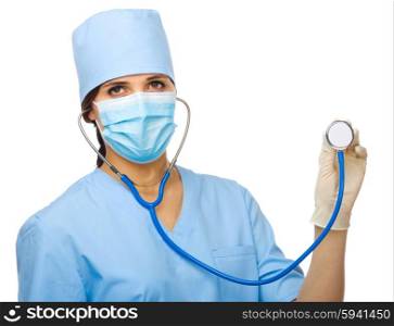 Young doctor with stethoscope isolated