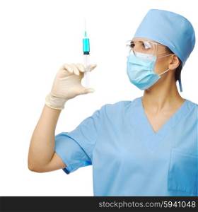 Young doctor with syringe isolated