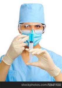 Young doctor with syringe isolated
