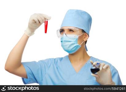 Young doctor with vial isolated