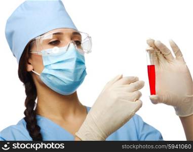 Young doctor with vials isolated