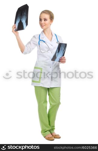 Young doctor with x-ray isolated
