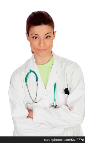 Young doctor woman smiling isolated on a white background