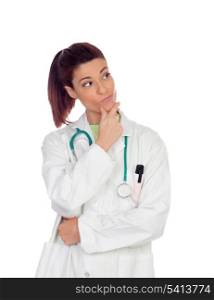 Young doctor woman thinking isolated on a white background