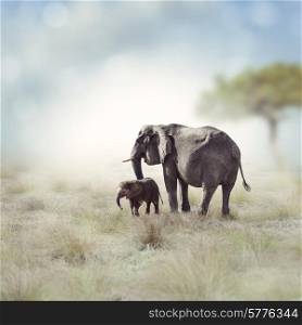 Young Elephant With Its Mother