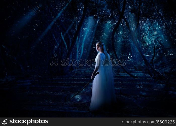 Young elf girl in night forest version