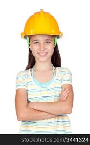 Young engineer girl isolated on white background