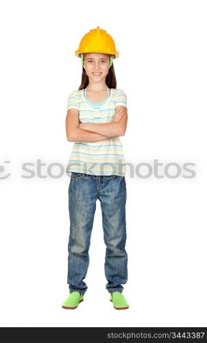 Young engineer girl isolated on white background