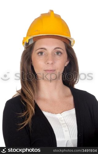 Young engineer with security helmet isolated over white background